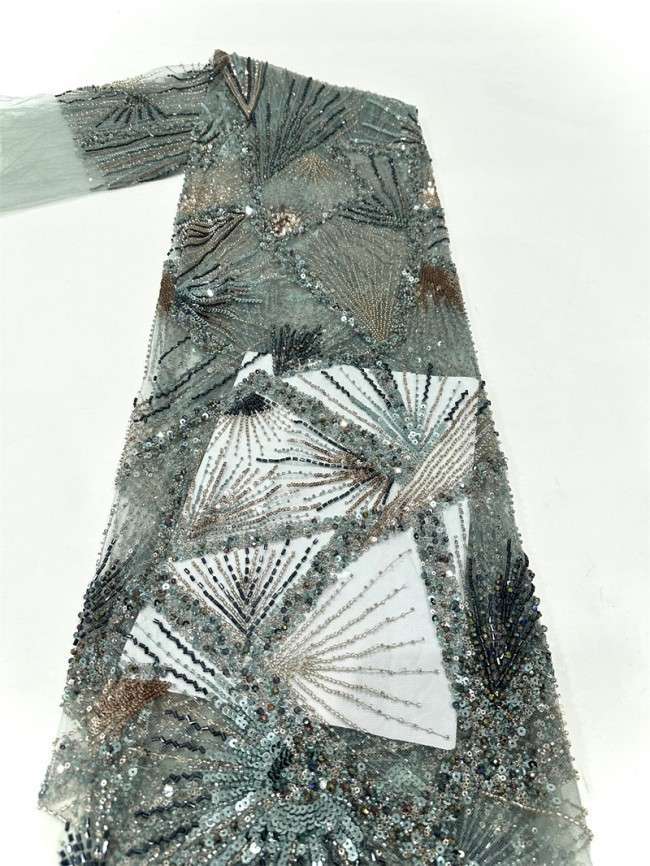 5 Yards Multi-Color Tulle Sequined Beaded Embroidered Lace Material Fabric PFS008