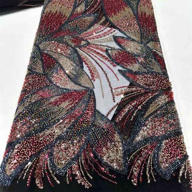 5 Yards Multi-Color Heavy Beaded Mesh Lace Material Fabric