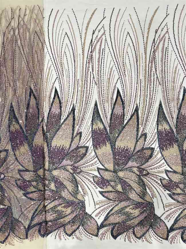 5 Yards Multi-Color Tulle Sequined Beaded Embroidered Lace Material Fabric PFS009