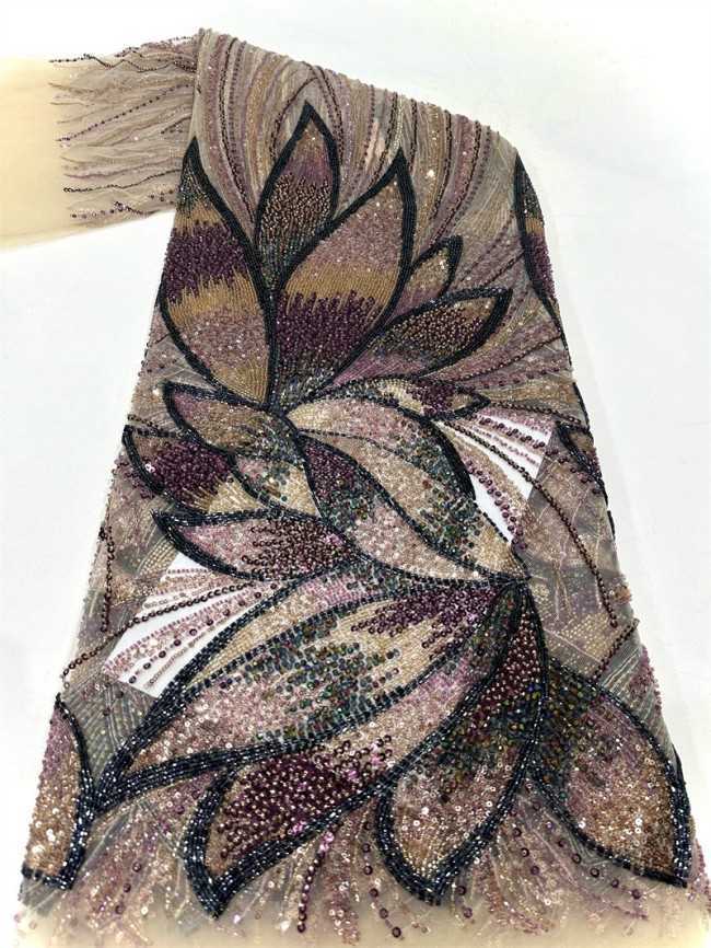 5 Yards Multi-Color Tulle Sequined Beaded Embroidered Lace Material Fabric PFS009