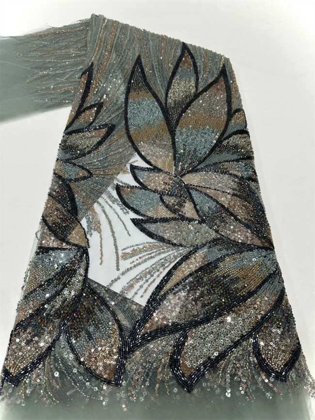 5 Yards Multi-Color Tulle Sequined Beaded Embroidered Lace Material Fabric PFS009