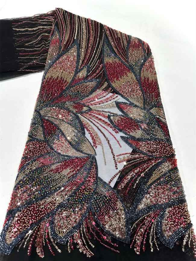 5 Yards Multi-Color Tulle Sequined Beaded Embroidered Lace Material Fabric PFS009