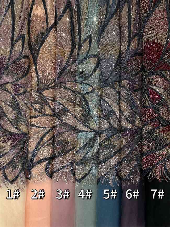 5 Yards Multi-Color Tulle Sequined Beaded Embroidered Lace Material Fabric PFS009