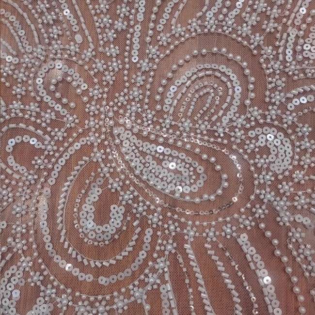 1 Yard White Tulle Beaded Embroidered Bridal Lace Material Fabric RX096