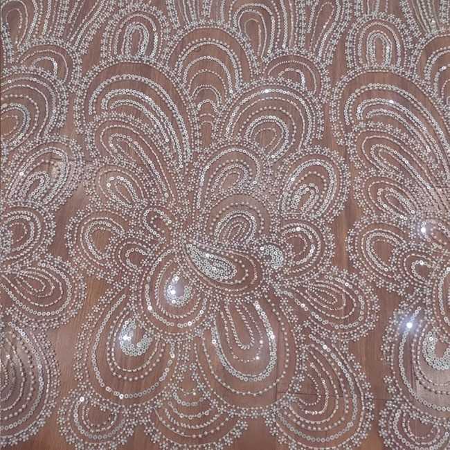 1 Yard White Tulle Beaded Embroidered Bridal Lace Material Fabric RX096