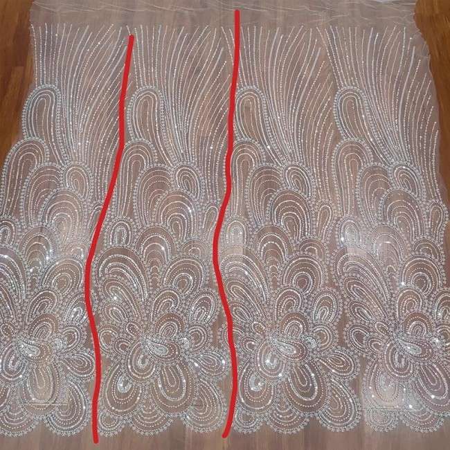 1 Yard White Tulle Beaded Embroidered Bridal Lace Material Fabric RX096