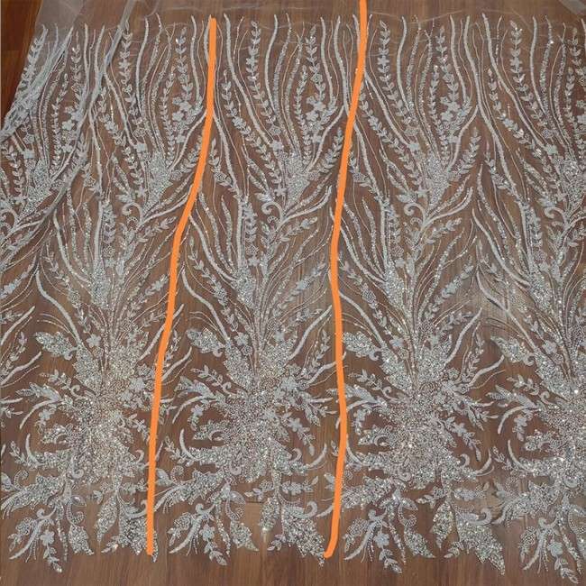 1 Yard White Tulle Beaded Bridal Lace Material Fabric RX097