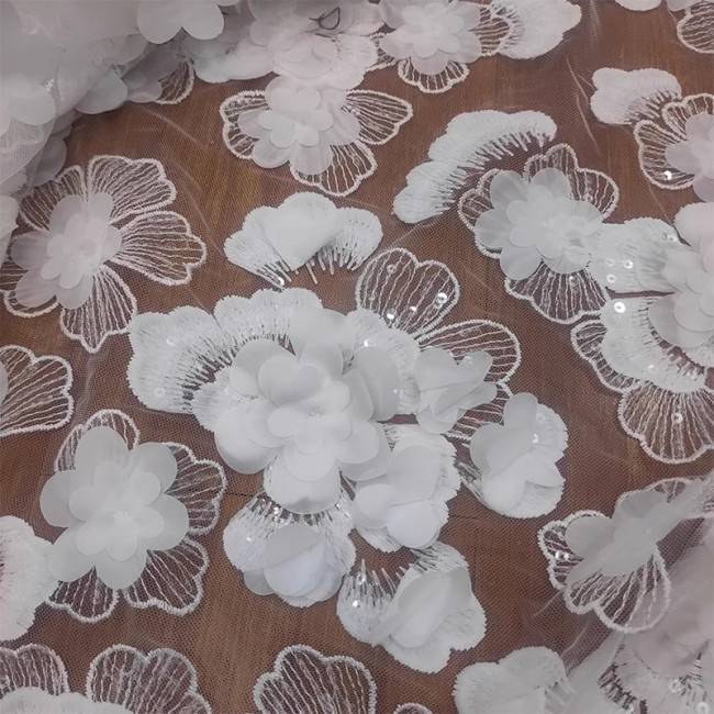 1 Yard White Tulle Beaded Embroidered Bridal Lace Material Fabric RX098