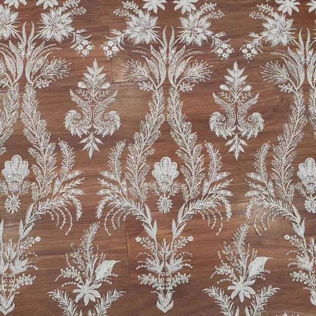 1 Yard White Tulle Beaded Embroidered Bridal Lace Material Fabric RX103