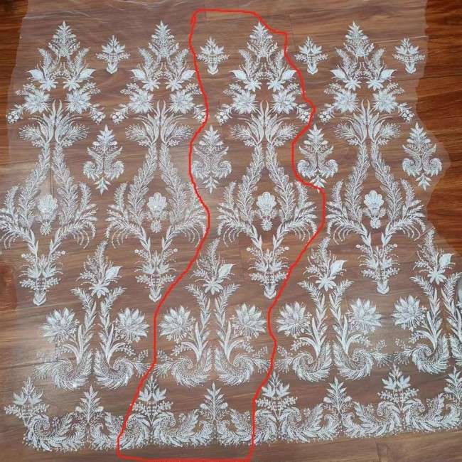 1 Yard White Tulle Beaded Embroidered Bridal Lace Material Fabric RX103