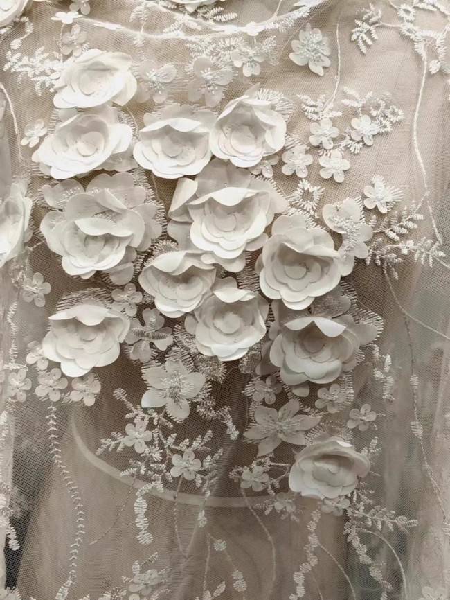 1 Yard White Tulle Beaded Embroidered Bridal Lace Material Fabric RX105