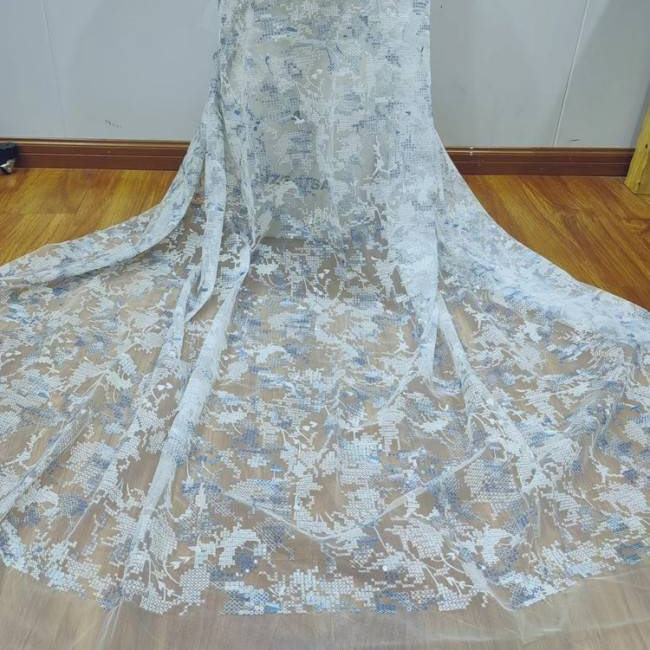 1 Yard Tulle Multi-Colored Sequined Lace Material Fabric