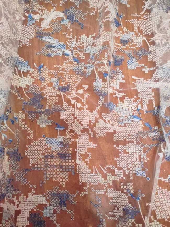 1 Yard White Tulle Beaded Embroidered Bridal Lace Material Fabric RX107