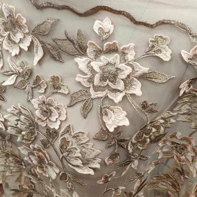 1 Yard White Tulle Beaded Embroidered Bridal Lace Material Fabric RX109