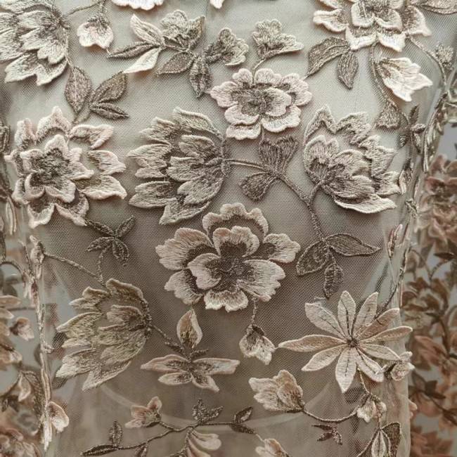 1 Yard White Tulle Beaded Embroidered Bridal Lace Material Fabric RX109
