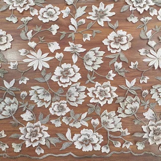 1 Yard White Tulle Beaded Embroidered Bridal Lace Material Fabric RX109