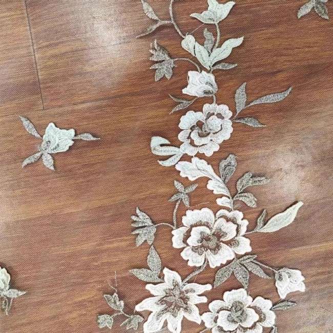 1 Yard White Tulle Beaded Embroidered Bridal Lace Material Fabric RX109