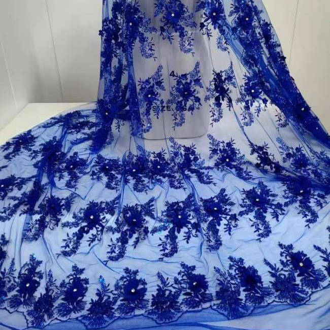 1 Yard Tulle Beaded Embroidered 3D Floral Lace Material Fabric