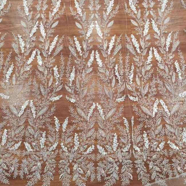 1 Yard White Tulle Beaded Bridal Lace Material Fabric