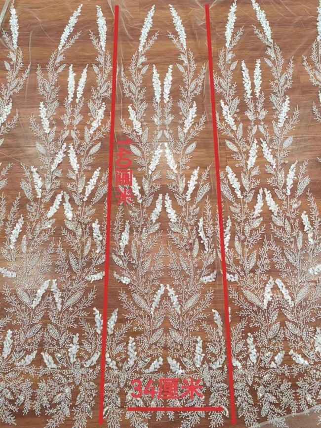 1 Yard White Tulle Beaded Embroidered Bridal Lace Material Fabric RX113