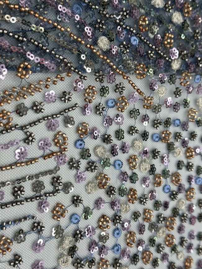 5 Yards Multi-Color Beaded Net Lace Material Fabric