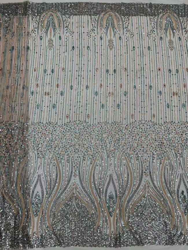 5 Yards Multi-Color Tulle Sequined Beaded Embroidered Lace Material Fabric JJ151