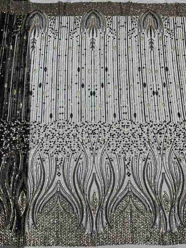 5 Yards Multi-Color Tulle Sequined Beaded Embroidered Lace Material Fabric JJ151