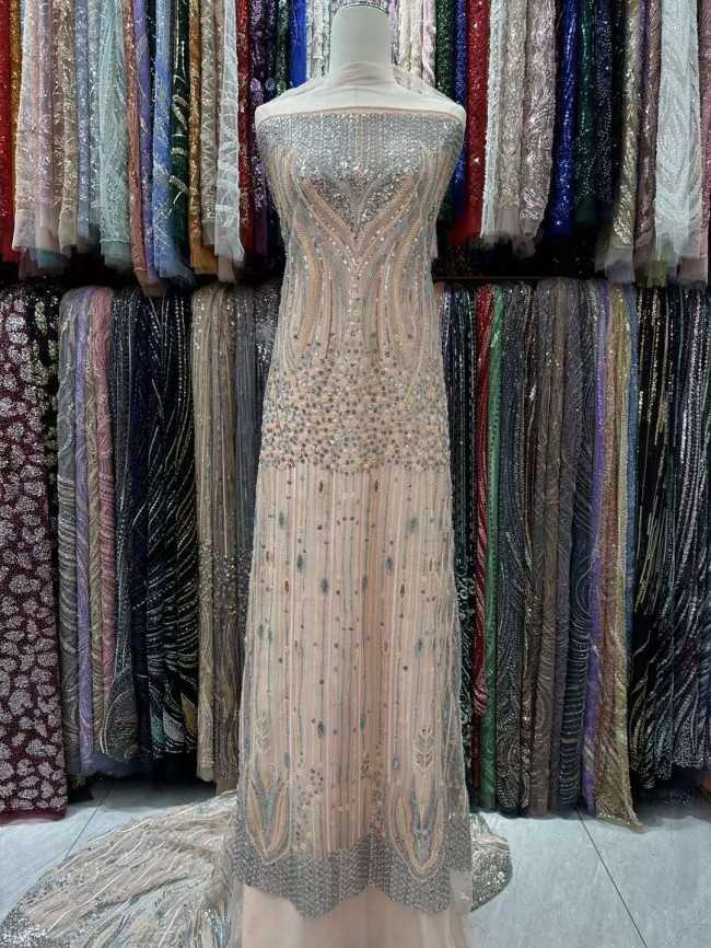 5 Yards Multi-Color Tulle Sequined Beaded Embroidered Lace Material Fabric JJ151