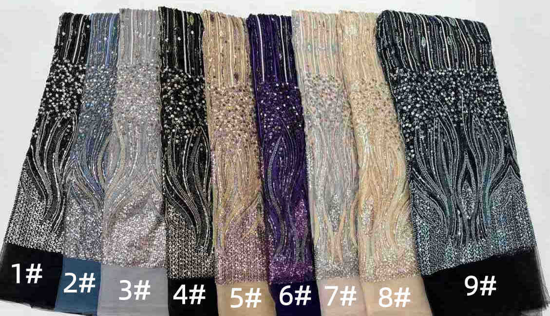 5 Yards Multi-Color Tulle Sequined Beaded Embroidered Lace Material Fabric JJ151
