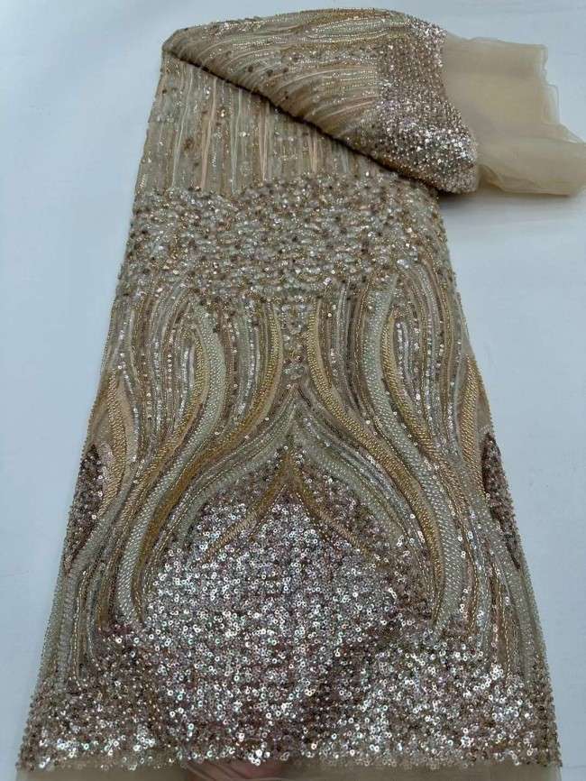 5 Yards Multi-Color Tulle Sequined Beaded Embroidered Lace Material Fabric JJ151