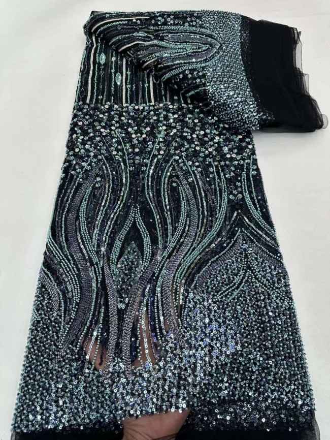 5 Yards Multi-Color Beaded Net Lace Material Fabric