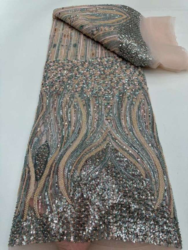 5 Yards Multi-Color Tulle Sequined Beaded Embroidered Lace Material Fabric JJ151