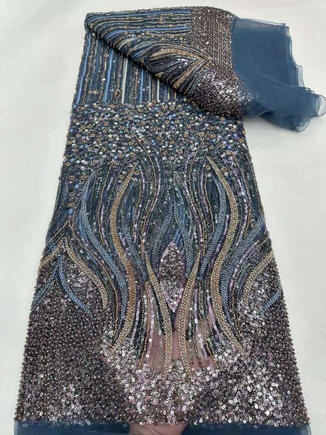 5 Yards Multi-Color Tulle Sequined Beaded Embroidered Lace Material Fabric JJ151