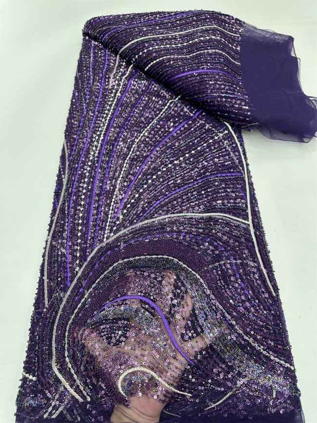 5 Yards Multi-Color Tulle Sequined Beaded Embroidered Lace Material Fabric