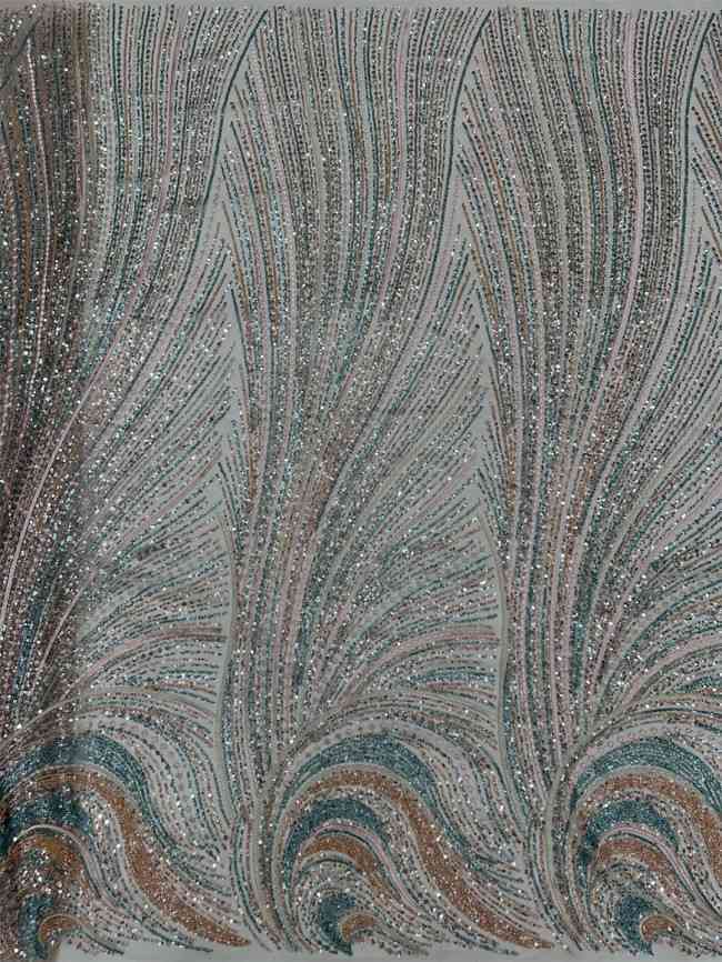 5 Yards Multi-Color Tulle Sequined Beaded Embroidered Lace Material Fabric