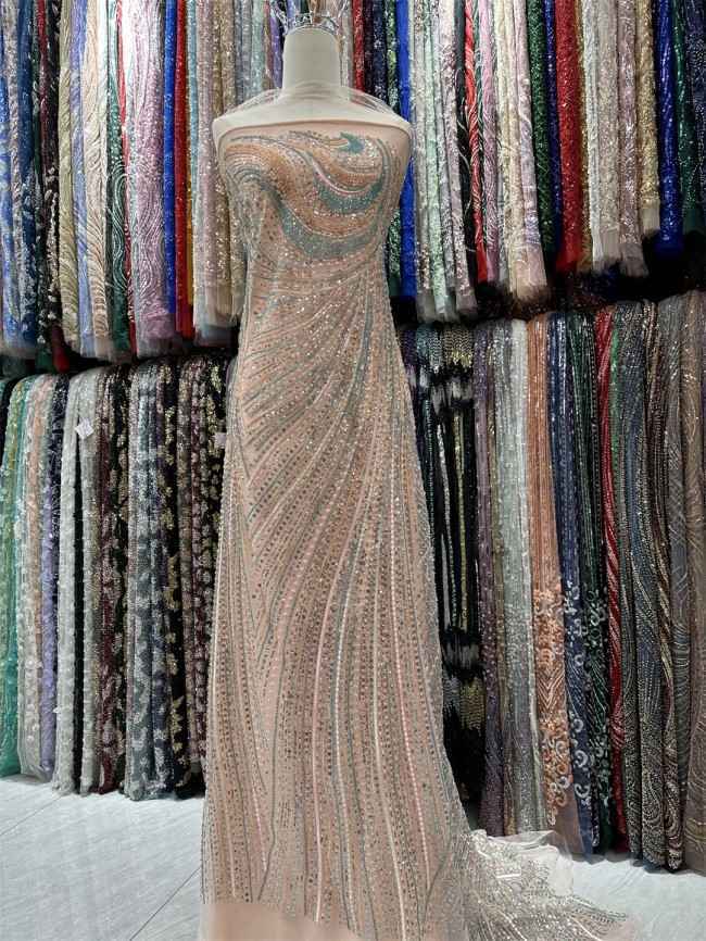 5 Yards Multi-Color Tulle Sequined Beaded Embroidered Lace Material Fabric