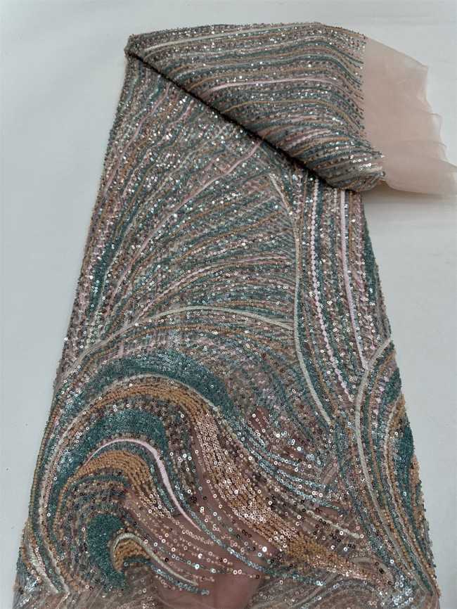 5 Yards Multi-Color Tulle Sequined Beaded Embroidered Lace Material Fabric