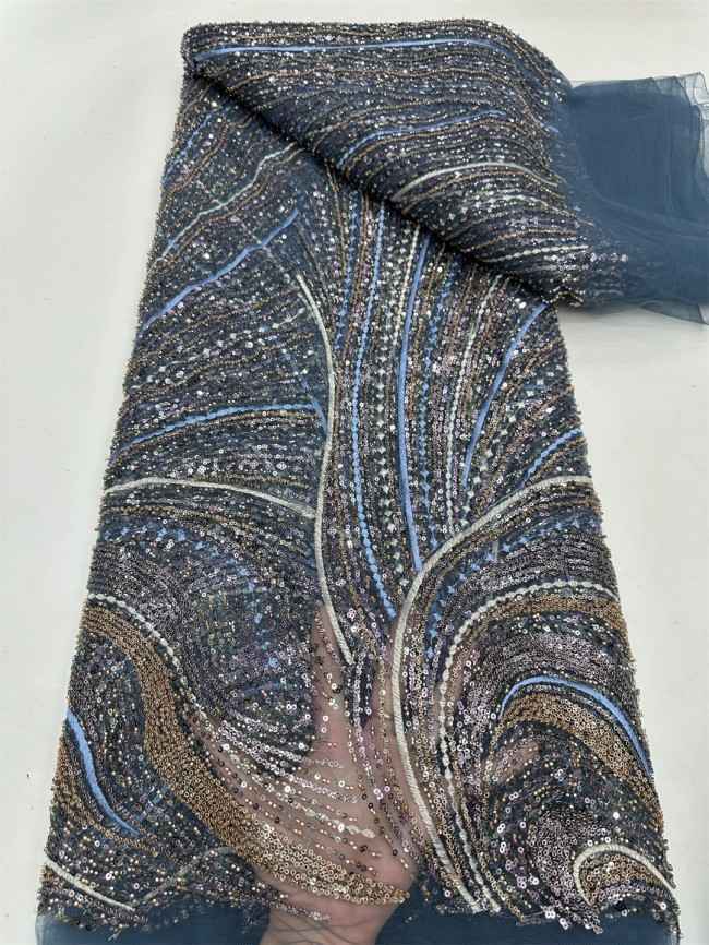 5 Yards Multi-Color Tulle Sequined Beaded Embroidered Lace Material Fabric