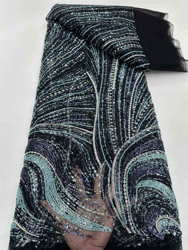 5 Yards Multi-Color Beaded Net Lace Material Fabric