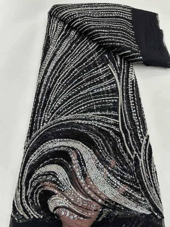 5 Yards Multi-Color Tulle Sequined Beaded Embroidered Lace Material Fabric