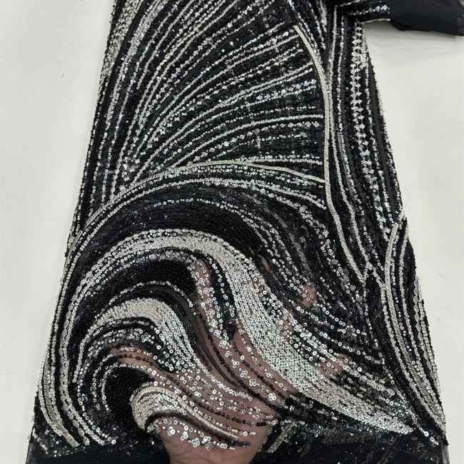 5 Yards Multi-Color Tulle Sequined Beaded Embroidered Lace Material Fabric