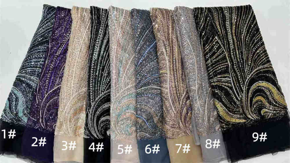 5 Yards Multi-Color Tulle Sequined Beaded Embroidered Lace Material Fabric
