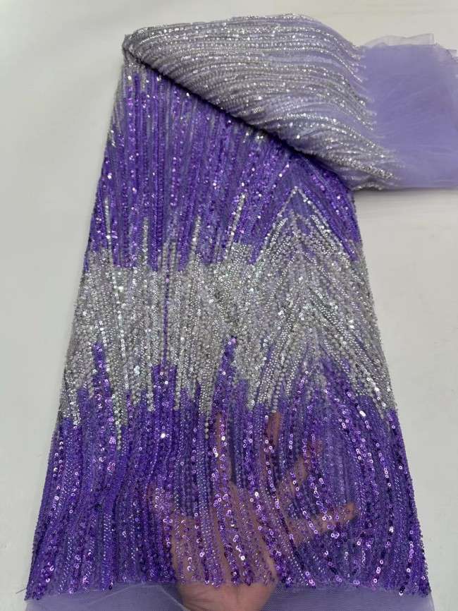 5 Yards Multi-Color Tulle Sequined Beaded Embroidered Lace Material Fabric JJ154