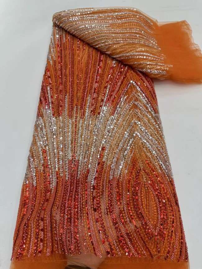 5 Yards Multi-Color Tulle Sequined Beaded Embroidered Lace Material Fabric JJ154