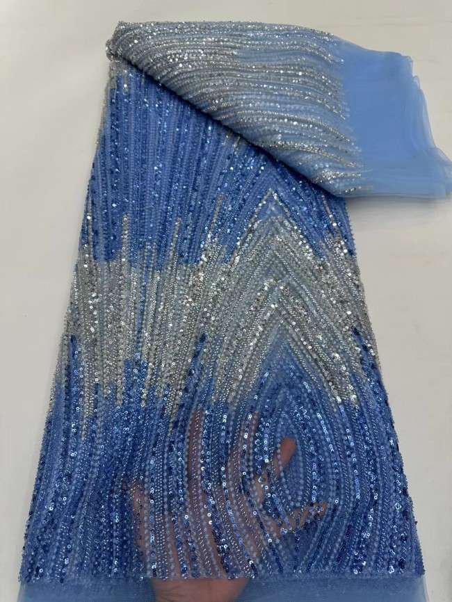 5 Yards Multi-Color Tulle Sequined Beaded Embroidered Lace Material Fabric JJ154