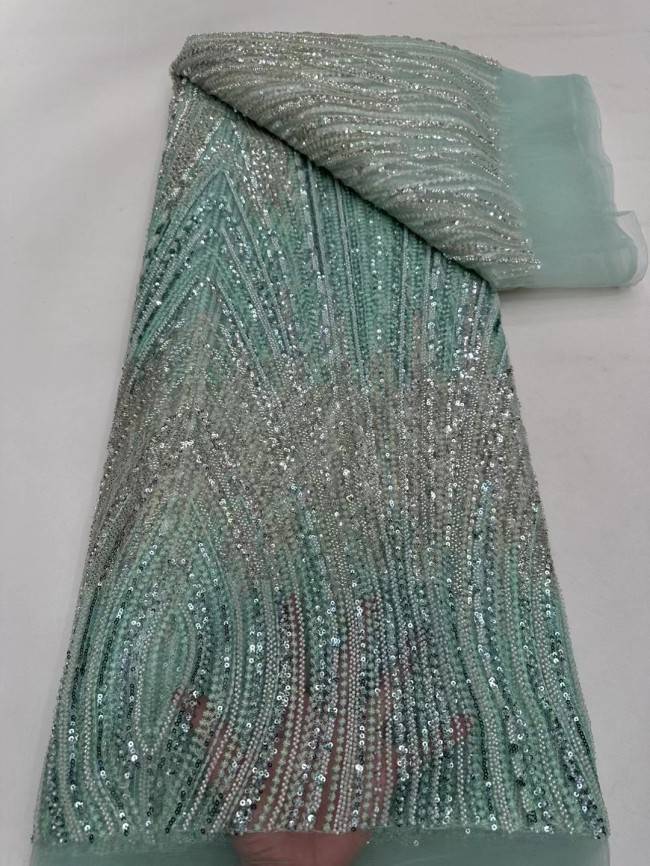5 Yards Multi-Color Tulle Sequined Beaded Embroidered Lace Material Fabric JJ154