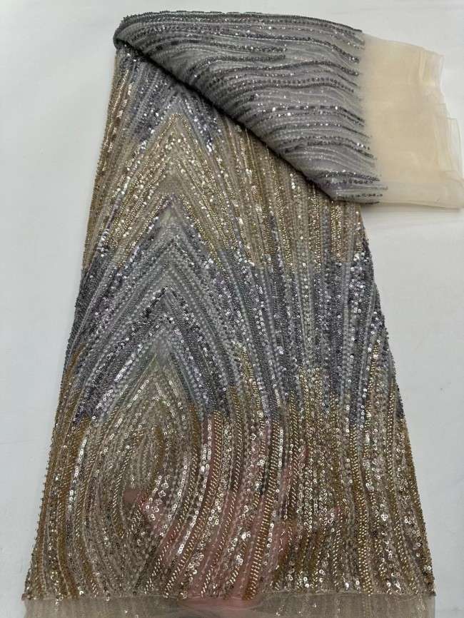 5 Yards Multi-Color Tulle Sequined Beaded Embroidered Lace Material Fabric JJ154