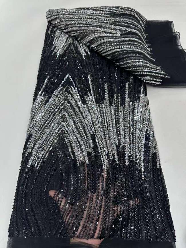 5 Yards Multi-Color Tulle Sequined Beaded Embroidered Lace Material Fabric JJ154