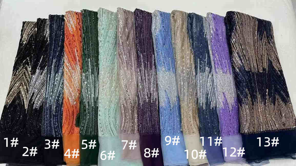 5 Yards Multi-Color Tulle Sequined Beaded Embroidered Lace Material Fabric JJ154