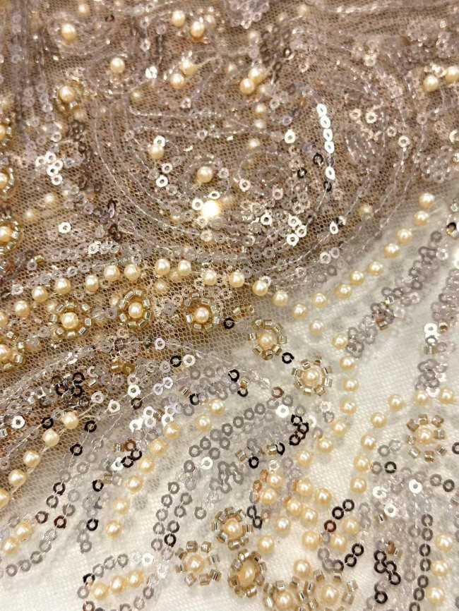 5 Yards Beaded Lace Material Fabric